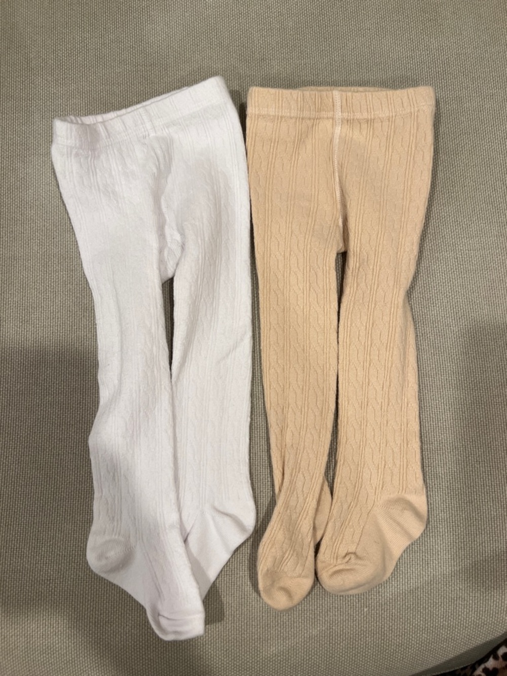 Children's Cable Knit Tights in White and Beige